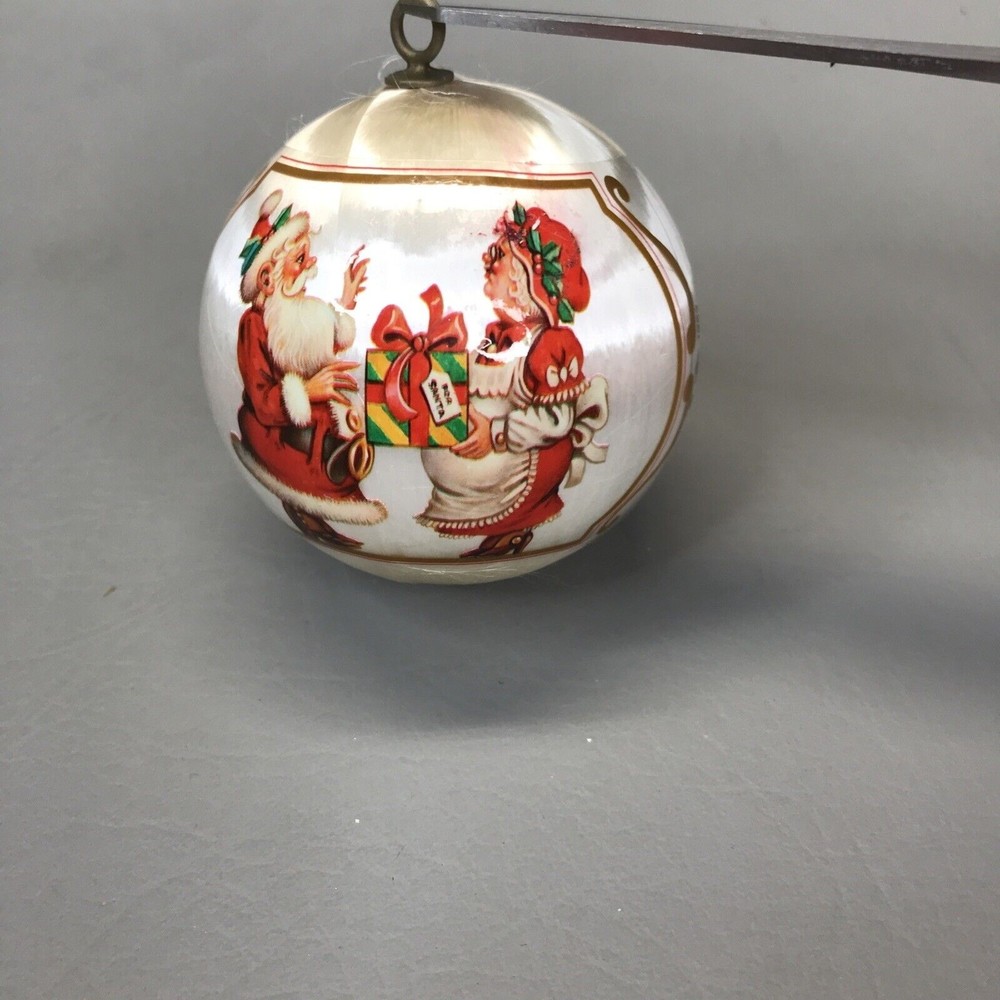 Satin Santa & Mrs Claus Christmas Ornament Vintage Gift for Santa White